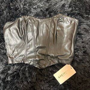 black leather bandeau top